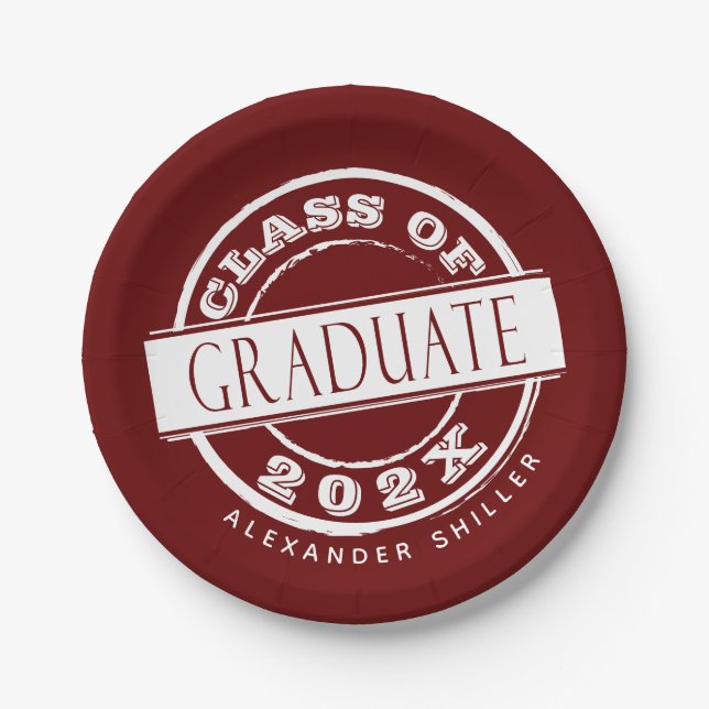 Custom Burgundy Graduate Party Pappteller (Vorderseite)