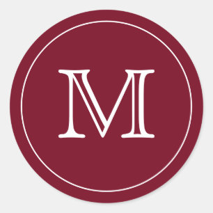 Custom Burgundy Red White Monogram Letter Runder Aufkleber