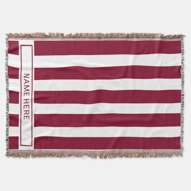 Custom Burgundy Stripe Blanket mit Ihrem Namen Decke (Vorderseite)