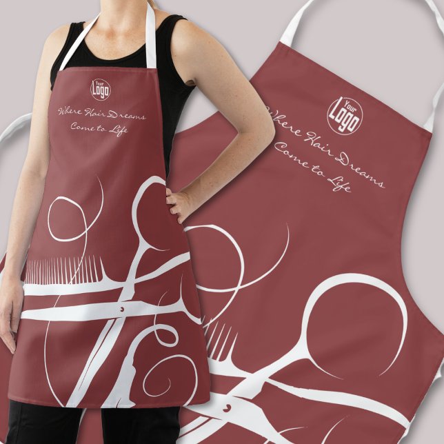 Custom Burgundy White Logo Motto Haartools Schürze (Custom Burgundy White Logo Motto Hair Tools Apron)