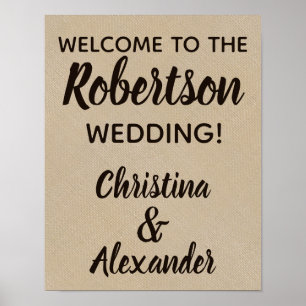 Custom Burlap Rustic Vintage Wedding Willkommensze Poster