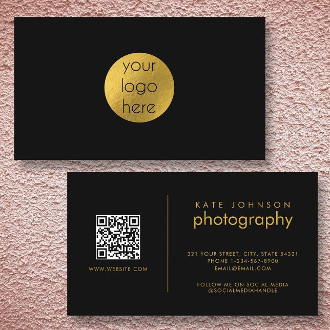 Custom Business Logo Circle Black Gold Modern Visitenkarte (Custom Business Logo Circle Black Gold Modern Business Card)