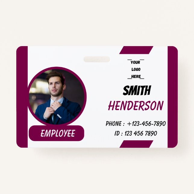 Custom Business Logo Employee Photo Blue ID Badge (Devant)