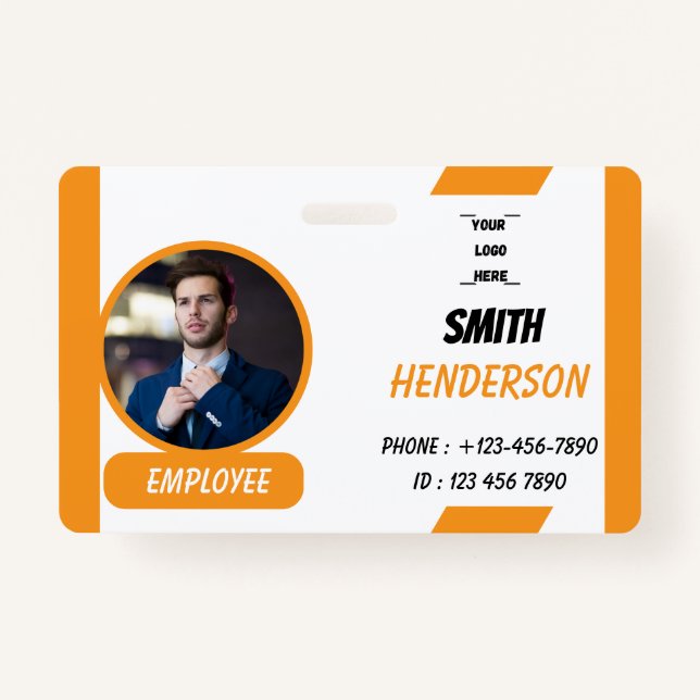 Custom Business Logo Employee Photo Blue ID Badge (Devant)