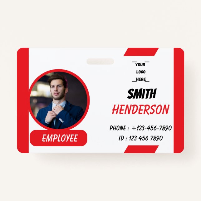 Custom Business Logo Employee Photo Blue ID Badge Ausweis (Vorderseite)