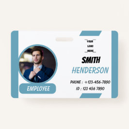 Custom Business Logo Employee Photo Blue ID Badge Ausweis