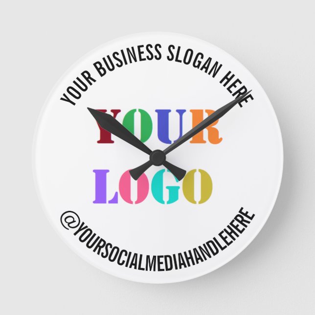 Custom Business Logo Promotional Social Media Name Runde Wanduhr (Vorderseite)