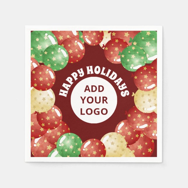 Custom Business Logo Weihnachtsballons Red Serviette (Vorderseite)