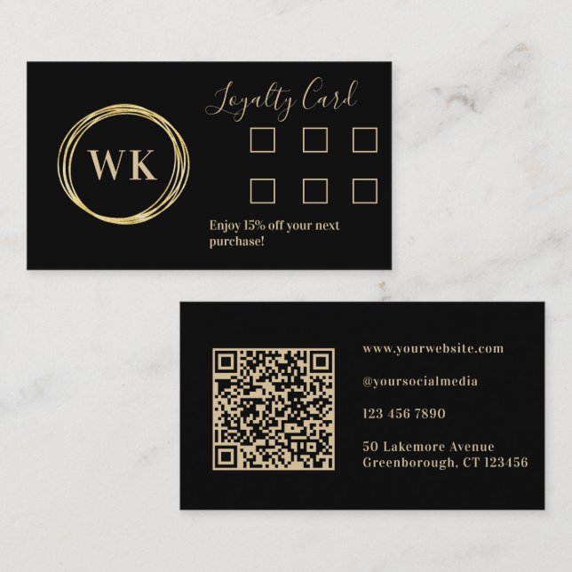 Custom Business Monogram Black Gold Loyalität Visitenkarte (Vorne/Hinten)