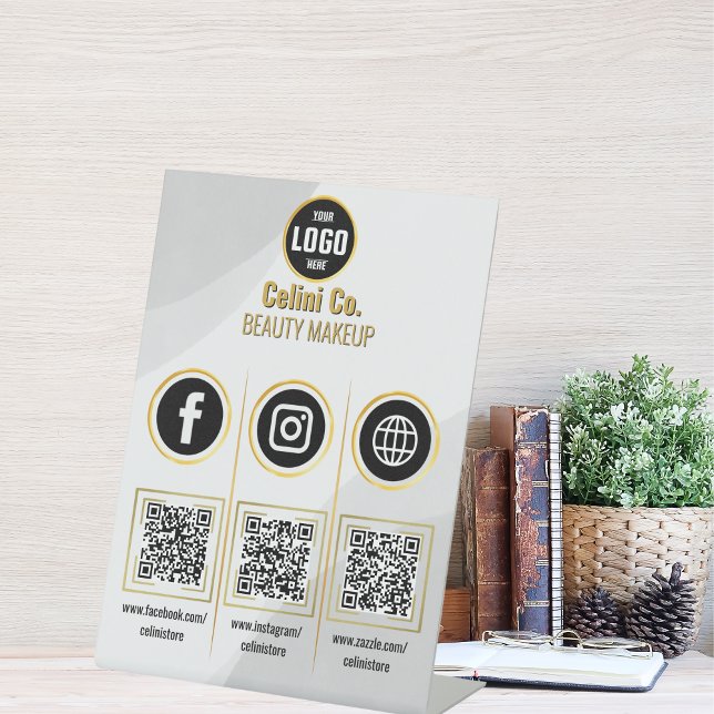 Custom Business Social Media QR Code-Zeichen - Red Sockelschild (Social Media QR Code Acrylic Sign - Custom Beauty)