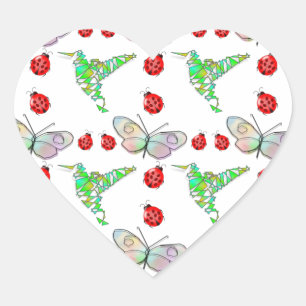 Custom Butterfly, Hummingbird und Ladybug Pattern Herz-Aufkleber