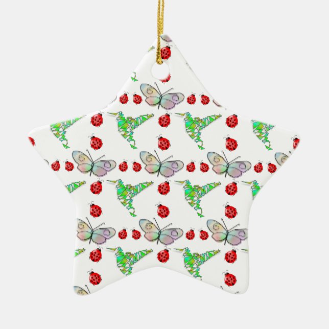 Custom Butterfly, Hummingbird und Ladybug Pattern Keramikornament (Vorne)