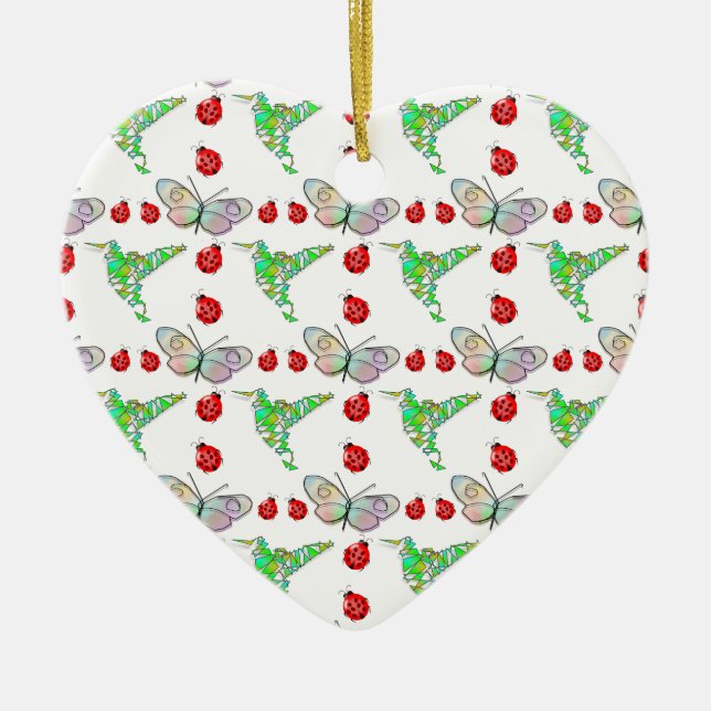 Custom Butterfly, Hummingbird und Ladybug Pattern Keramikornament (Vorne)