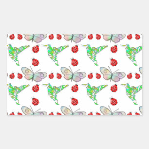 Custom Butterfly, Hummingbird und Ladybug Pattern Rechteckiger Aufkleber