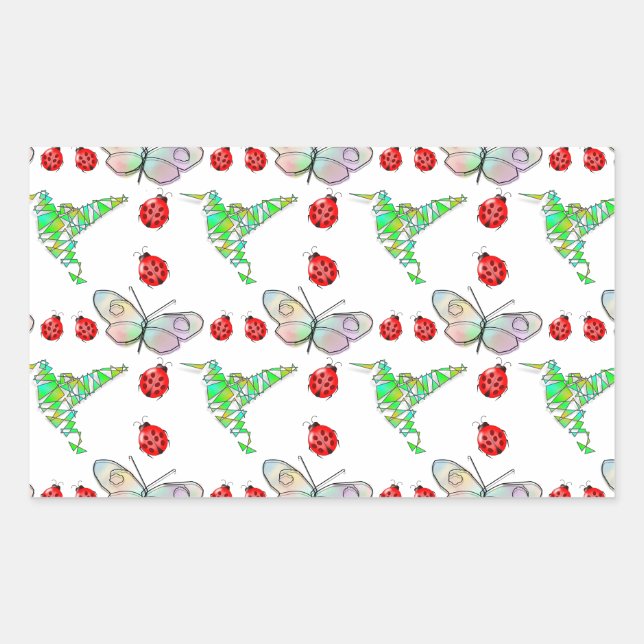 Custom Butterfly, Hummingbird und Ladybug Pattern Rechteckiger Aufkleber (Vorderseite)