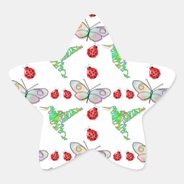 Custom Butterfly, Hummingbird und Ladybug Pattern Stern-Aufkleber (Vorderseite)