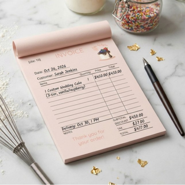 Custom Cake & Bakery Business Invoice Notepad Notizblock (Von Creator hochgeladen)