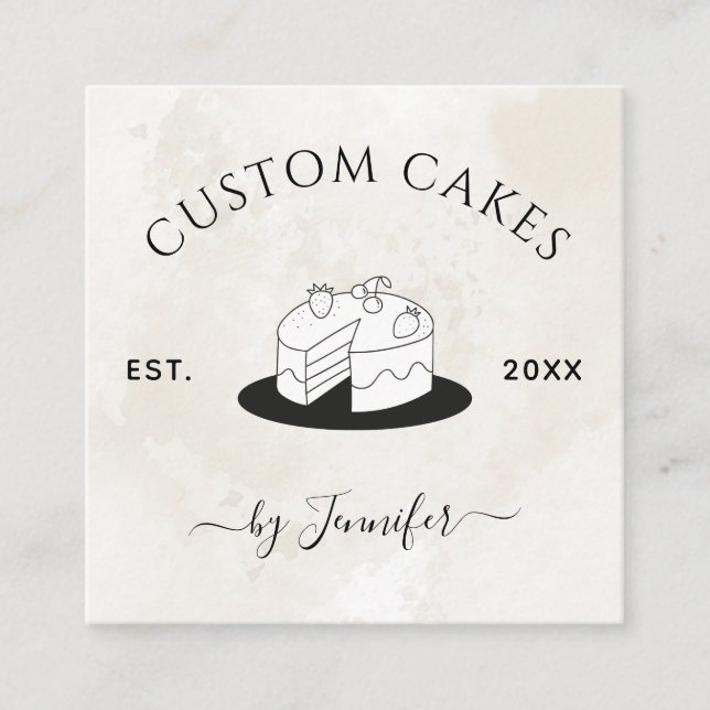 Custom Cake Design Marmor Social Media Elegante Sq Quadratische Visitenkarte (Vorderseite)