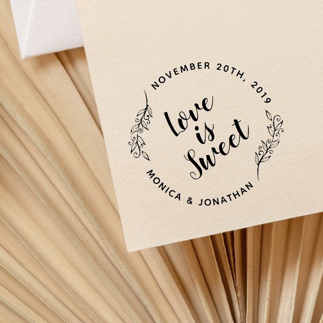 Custom Calligraphy Love Is Sweet Botanical Wedding Gummistempel (Von Creator hochgeladen)