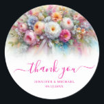 Custom Calligraphy Thank You Watercolour Flowers Runder Aufkleber<br><div class="desc">Custom Elegant Modern Your Custom Text Watercolor Flowers Art Painting Thank You Template Calligraphy Script Classic Round Sticker.</div>
