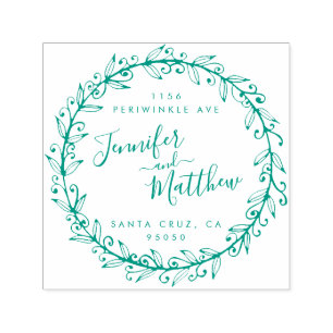 Custom Calligraphy Wreath Wedding Rücksendeadresse Permastempel