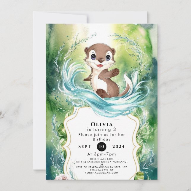 Custom Calm Otter Geburtstag Einladung (Vorderseite)
