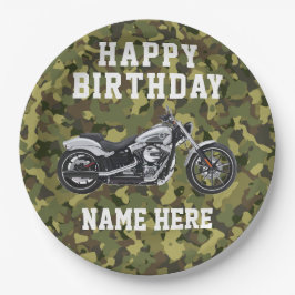 Custom Camouflage Motorrad Happy Geburtstag Name Pappteller