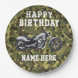 Custom Camouflage Motorrad Happy Geburtstag Name Pappteller