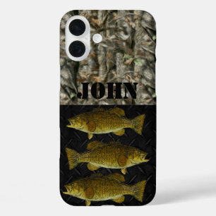 Custom Camouflage Rustic Smallmouth Bass Name Fisc iPhone 16 Plus Hülle