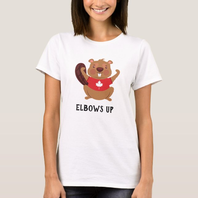 Custom Canada Beaver Elbos Up Funny T-Shirt (Vorderseite)