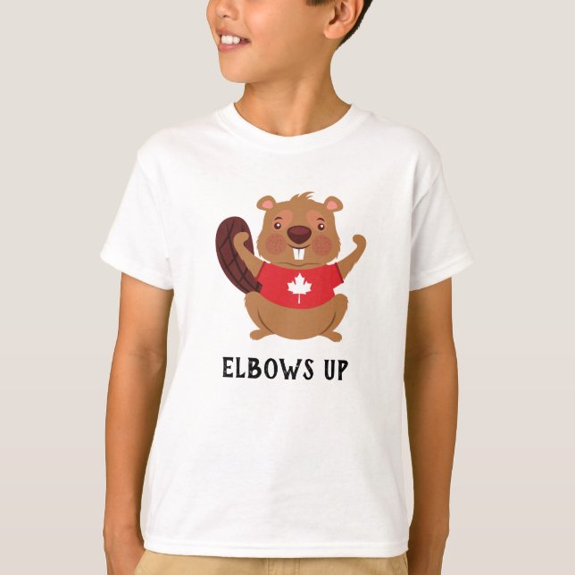 Custom Canada Beaver Elbos Up Funny T-Shirt (Vorderseite)