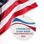 Custom Candidate for President Flag Christmas Keramik Ornament<br><div class="desc">Anpassen Sie Ihre eigene politische Kampagne Weihnachtsschmuck,  indem Sie Ihren eigenen Namen oder einen anderen Politiker unter dieser künstlerischen amerikanischen Flagge in rot,  weiß und blau. Fügen Sie 2024 einen individuelle Name für den Präsidenten hinzu.</div>