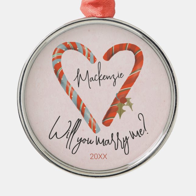 Custom Candy Cane Herbst Weihnachts-Verlobung Ornament Aus Metall (Vorne)