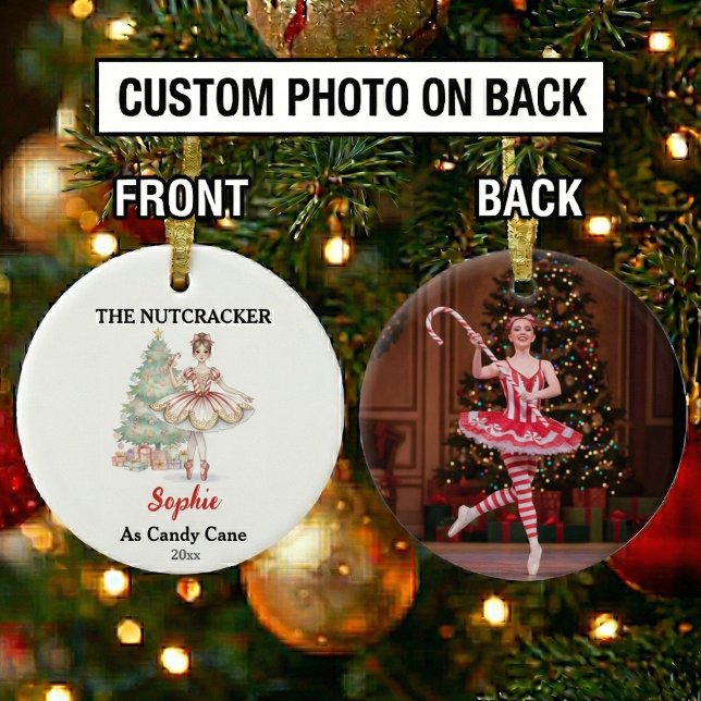 Custom Candy Cane Nutcracker Photo Christmas Keramik Ornament (Von Creator hochgeladen)
