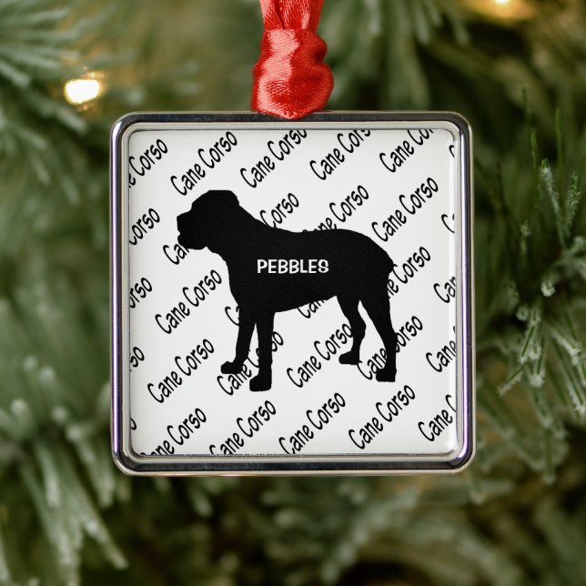 Custom Cane Corso Dog Silhouette Ornament Aus Metall (Baum)