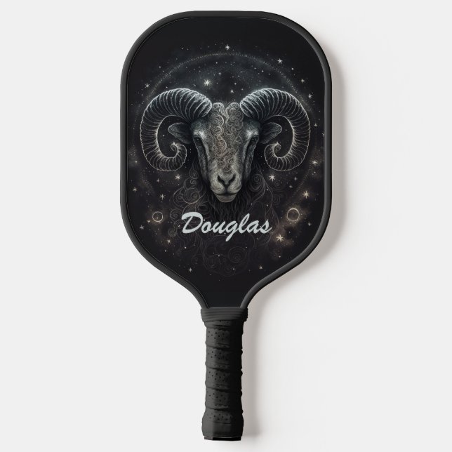 Custom Capricorn Zodiac Sign Black Pickleball Schläger (Rückseite)