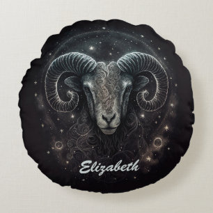 Custom Capricorn Zodiac Sign Black Rundes Kissen