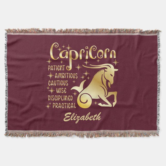 Custom Capricorn Zodiac Sign Gold Maroon Astrologi Decke (Vorderseite)