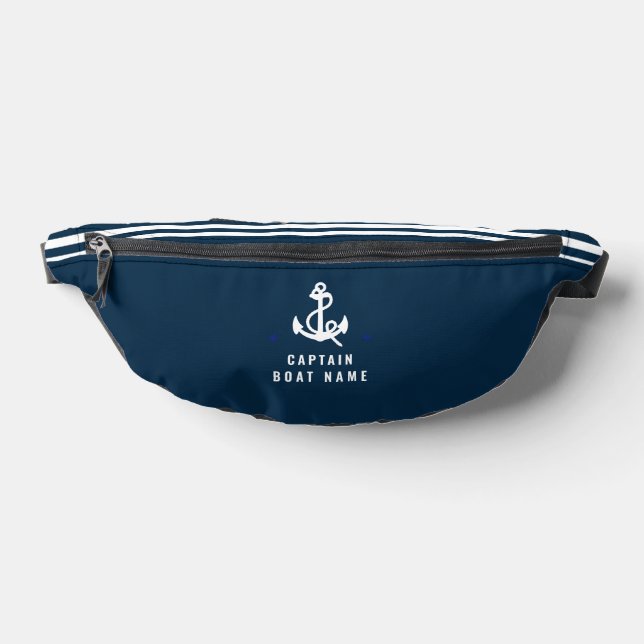 Custom Captain Boat Nautical Anchor Navy Stripes Bauchtasche (Ablage )