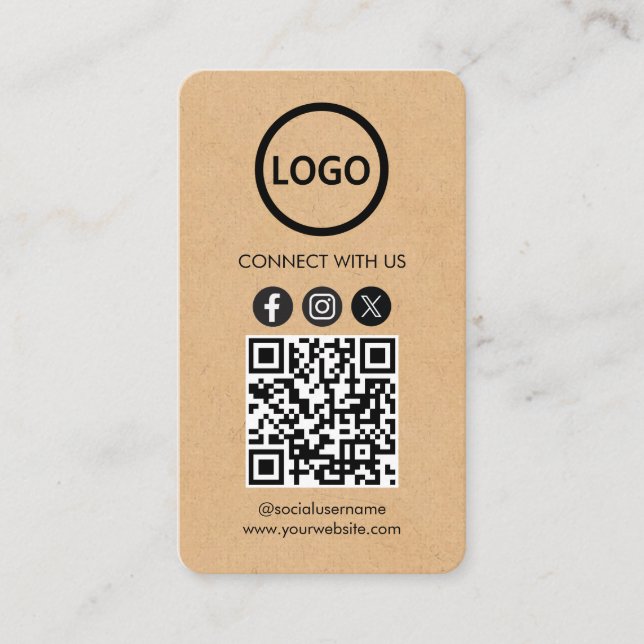 Custom Cards Social Media QR Code Kraft Papier Visitenkarte (Vorderseite)