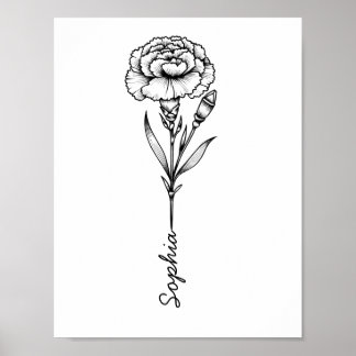Custom Carnation Birth Blume Tattoo mit Name Poster