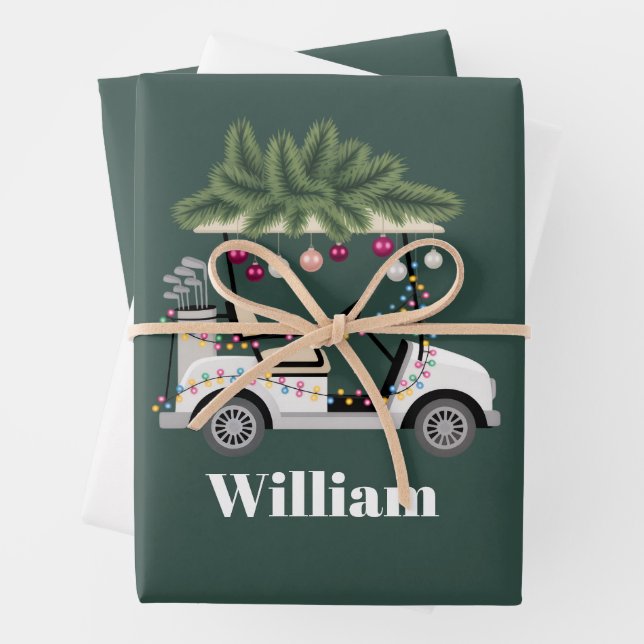 Custom Cart Name Golf Balls Christmas Golfer Geschenkpapier Set (Beispiel)
