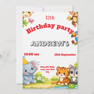 Custom Cartoon Animal Birthday Invitation Einladung
