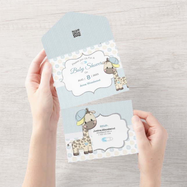 Custom Cartoon Baby Boy Giraffe Einladung (Abreißen)