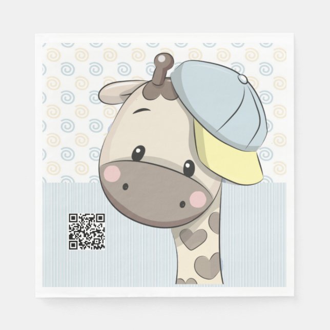 Custom Cartoon Baby Boy Giraffe Paper Napkins Serviette (Vorderseite)