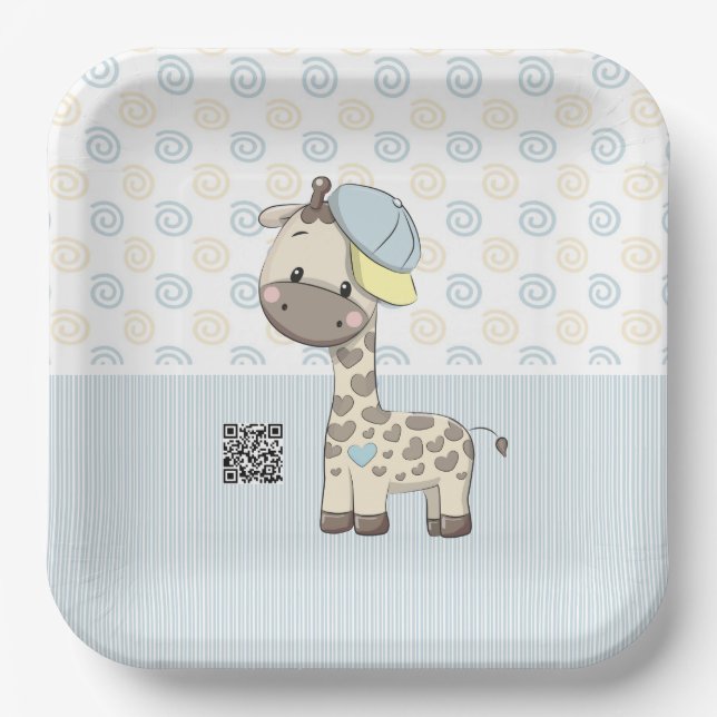 Custom Cartoon Baby Boy Giraffe Papierplatte Pappteller (Vorderseite)