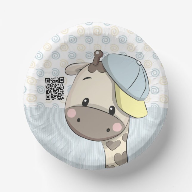 Custom Cartoon Baby Boy Giraffe Pappteller (Vorderseite)