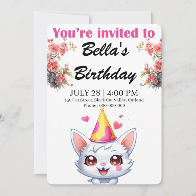 Custom Cat Birthday Einladungen Personalisiert (Vorderseite)