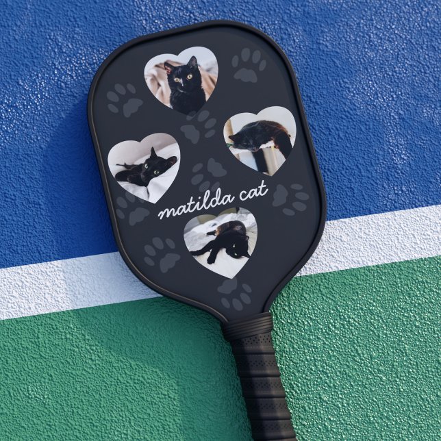 Custom Cat Foto Heart Black Pickleball Paddel Pickleball Schläger (Upload 4 photos of your best friend to this pickleball paddle and play ball)