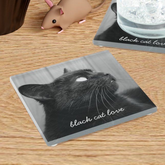 Custom Cat Foto Pet Memorial Glass Untersetzer (A purrfect coaster for you to upload your black cat's photo to and add their name)